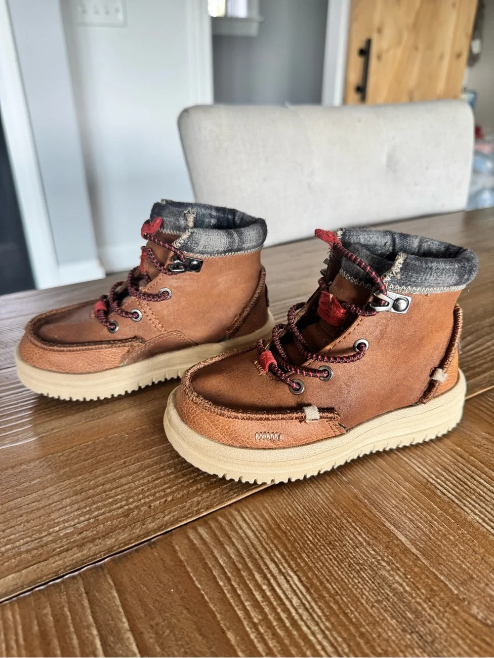 Hey Dude Kids Brown Boots with Red Accents